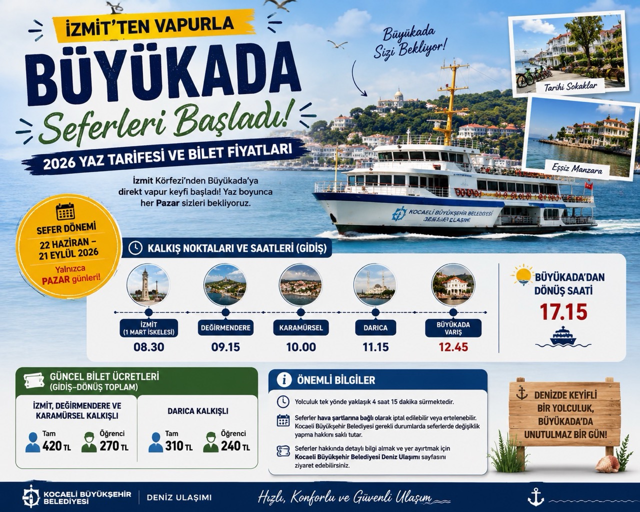 Direct Ferry from İzmit to Büyükada 2026: Summer Schedule, Prices & Travel Guide