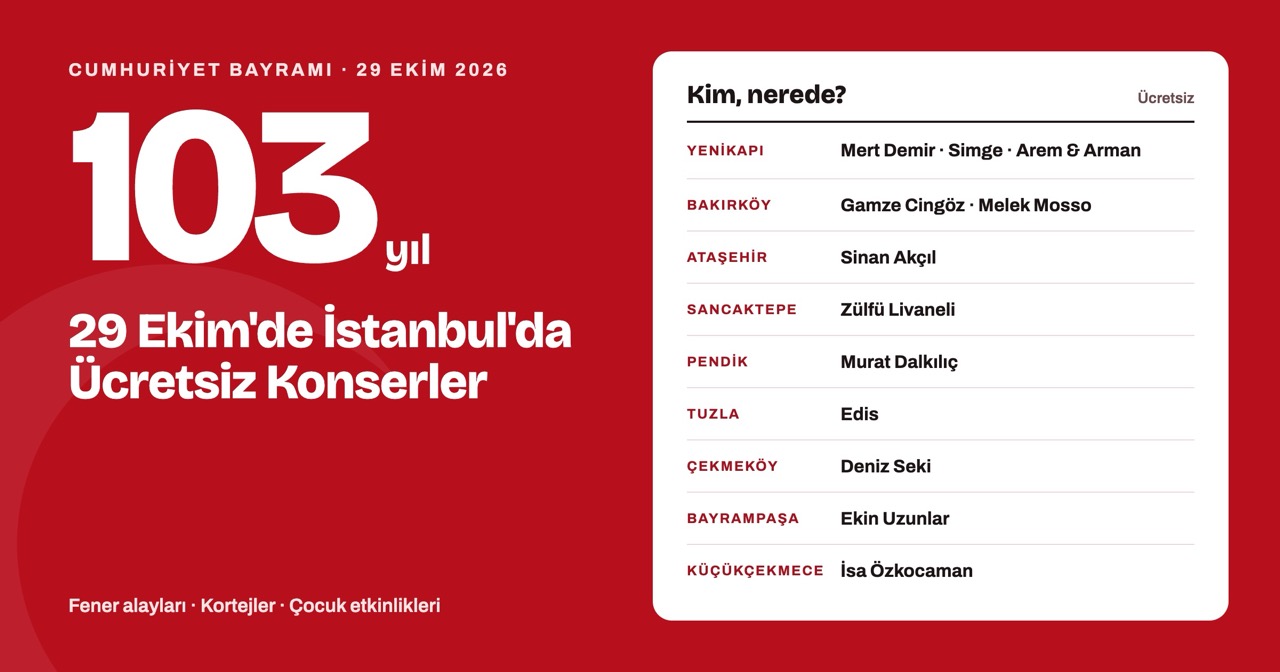 29 Ekim İstanbul Ücretsiz Konserler ve Etkinlikler 2026