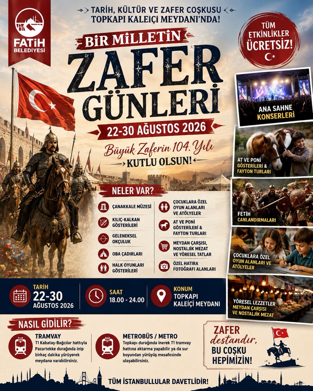 Fatih Belediyesi Bir Milletin Zafer Günleri 2026 Başlıyor! 9 Gün Boyunca Ücretsiz Etkinlikler