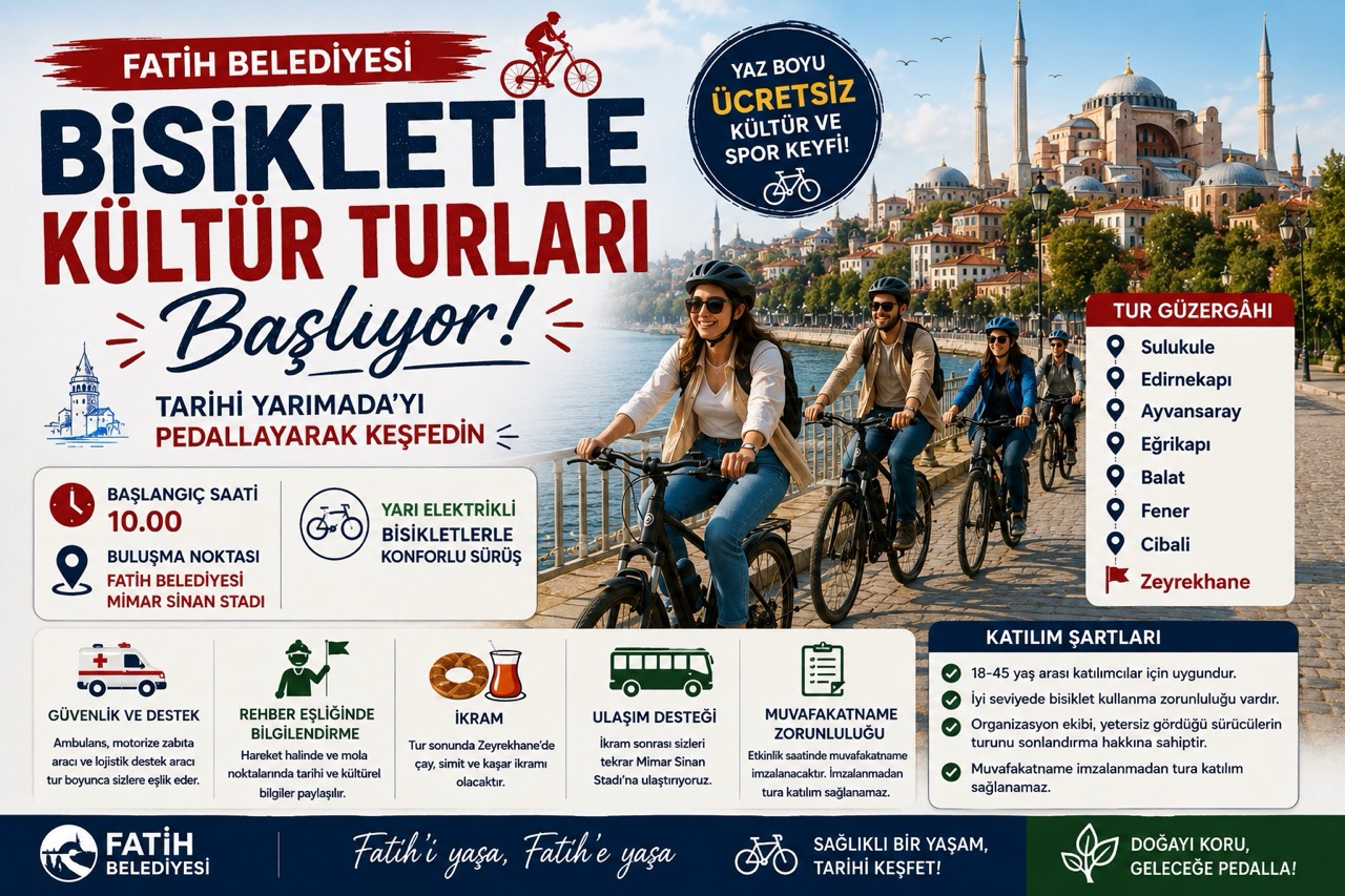 Fatih Belediyesi Bisikletle Kültür Turları Başlıyor! Tarihi Yarımada’yı Pedallayarak Keşfedin