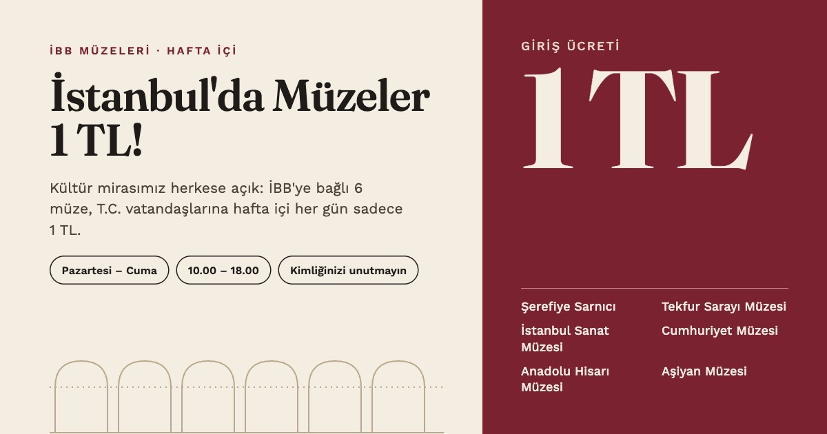 İstanbul'da Müzeler 1 TL! İBB Müzelerine Hafta İçi 1 TL Giriş